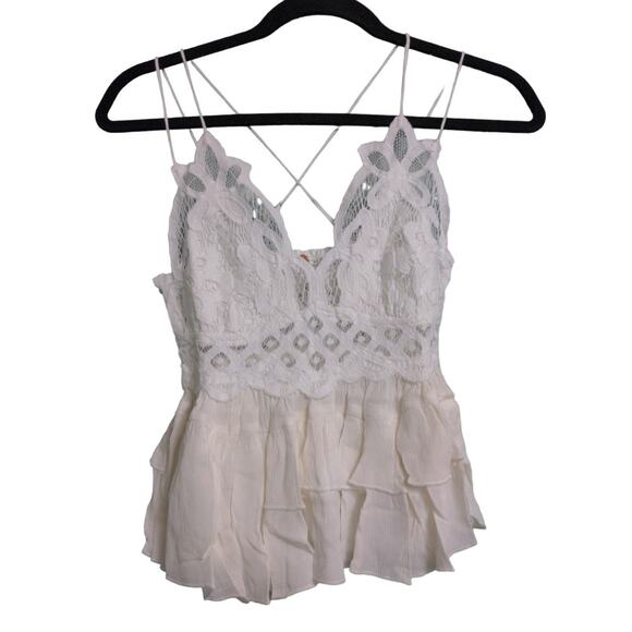 Free People Adella Cami Crochet Lace Flowy Tiered Crisscross White XS New - Picture 2 of 11